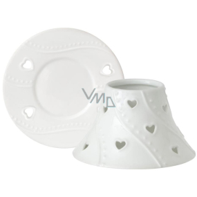 Yankee Candle White Hearts stínítko malé 8 x 9 cm + talíř malý 9 x 9 cm na svíčku malou Classic