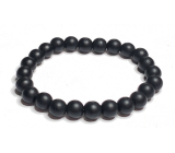 Onyx czarny matowy naszyjnik elastyczny naturalny kamień, kuleczka 8 mm / 16 - 17 cm, kamień żywotny szary