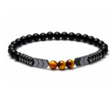 Onyx / Tygří oko / Hematit náramek elastický přírodní kámen matný, kulička 8 mm / 16 - 17 cm