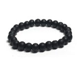 Achát černý matný náramek elastický přírodní kámen, kulička 8 mm / 16 - 17 cm, dodává odvahu a sílu