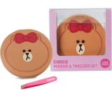 Line Friends Choco kompaktní zrcátko dvojité s pinzetou 5 cm