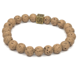 Láva světle hnědá s královskou mantrou Óm, náramek elastický přírodní kámen, kulička 8 mm / 16 - 17 cm, zrozen ze čtyř živlů