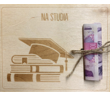 Albi Drewniana skarbonka na pieniądze Na studia 15,5 x 12,5 x 0,3 cm