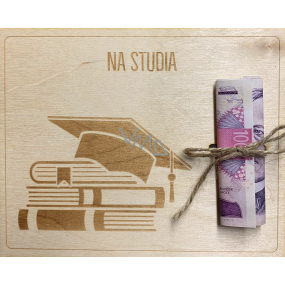 Albi Drewniana skarbonka na pieniądze Na studia 15,5 x 12,5 x 0,3 cm