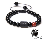 Onyx Lew znak zodiakalny, bransoletka naturalny kamień, koralik 8mm / regulowany rozmiar, kamień życiodajny czarny