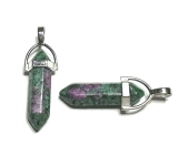 Anyolit / Rubin w Zoisicie wahadło sześcioboczne wisiorek naturalny kamień 41 x 13 mm, uwalnia w czasach smutku