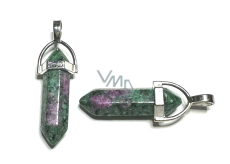 Anyolit / Rubin w Zoisicie wahadło sześcioboczne wisiorek naturalny kamień 41 x 13 mm, uwalnia w czasach smutku