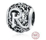 Charm Srebrna biżuteria 925 Magiczna abeceda litera R z kwiatami, koralik na bransoletkę