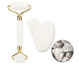 Kamień Gua Sha 5 x 8 cm + wałek do masażu 14 x 5,5 cm redukuje zmarszczki, obrzęki, poprawia elastyczność skóry, zestaw bez opakowania