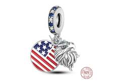 Zawieszka srebrna 925 USA flaga + orzeł, 2w1 charms do bransoletki podróż