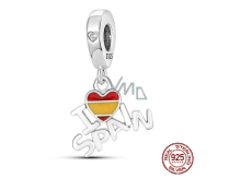 Charm Srebrna 925 z Hiszpanii flaga serce - Kocham Hiszpanię, 2w1 zawieszka na bransoletkę podróżniczą