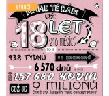 Niekupione życzenia 18 lat 150 x 150 mm Mamy Cię  raczej  18 lat różowe