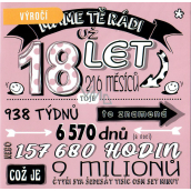 Niekupione życzenia 18 lat 150 x 150 mm Mamy Cię  raczej  18 lat różowe