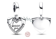 Zawieszka ze srebra próby 925 Serce psa I Woof You 2w1, charms do bransoletki dla pupila