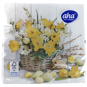 Aha Papírové ubrousky 3 vrstvé 33 x 33 cm 20 kusů Velikonoční košík s narcisky