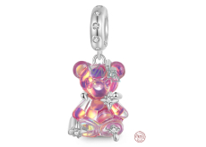 Zawieszka ze srebra 925 Sterlingowy Miś tęczowy fantastyczny sen, charms do bransoletki