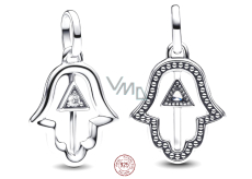 Charm Srebrna 925 Mini medalion Ręka Fatimy, zawieszka na bransoletkę symbol