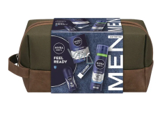 Nivea Men Feel Ready balsam po goleniu 100 ml + Nivea Men Protect & Care żel do golenia 200 ml + Nivea Men Protect & Care antyperspirant roll-on 50 ml + Labello Men Active balsam do ust 4,8 g + kosmetyczna etui, kosmetyczny zestaw dla mężczyzn