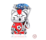 Stříbro přívěsek 925 Japonská kočka Maneki Neko s rybou Koi pro štěstí