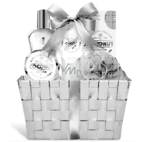Cosmetica Fanatica Coconut tělové mléko 95 ml + sprchový gel 190 ml + tělový peeling 50 ml + sůl do koupele 50 g + koupelová žínka + košík, kosmetická sada
