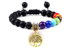 Bransoletka Chakra Drzewo Życia + Onyx, naturalny kamień, ręcznie pleciona, regulowany rozmiar, koralik 8 mm, kamień życiodajny szary