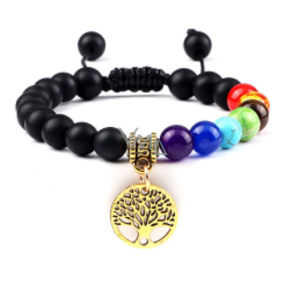 Bransoletka Chakra Drzewo Życia + Onyx, naturalny kamień, ręcznie pleciona, regulowany rozmiar, koralik 8 mm, kamień życiodajny szary