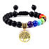 Bransoletka Chakra Drzewo Życia + Onyx, naturalny kamień, ręcznie pleciona, regulowany rozmiar, koralik 8 mm, kamień życiodajny szary