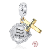 Charm Srebrna 925 Modlitwy Philippians 4:19, 2w1 zawieszka na bransoletkę