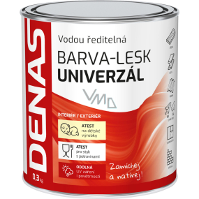 DENAS UNIVERZÁL-LESK vrchní barva na dřevo, kov a beton, 0100 bílá, 0,3 kg DENAS UNIVERZÁL-LESK vrchní barva na dřevo, kov a beton, 0100 bílá, 0,3 kg