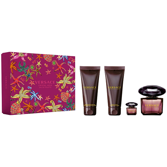 Versace Crystal Noir toaletní voda 90 ml + tělové mléko 100 ml + sprchový gel 100 ml + toaletní voda 5 ml miniatura, dárková sada pro ženy