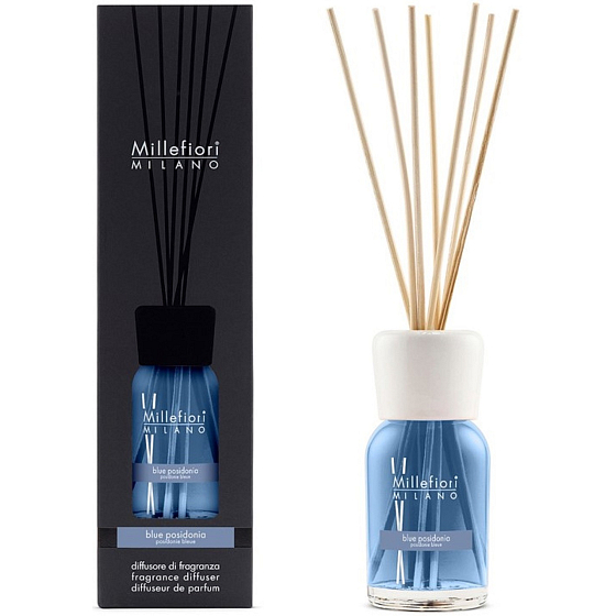 Millefiori Milano Natural Blue Posidinia - Niebieska posidonia Dyfuzor 250 ml + 8 patyczków o długości 30 cm do mniejszych pomieszczeń wydajność 90 dni