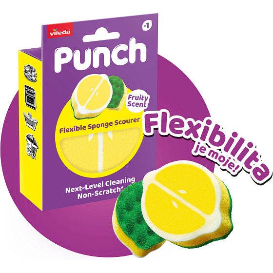 Vileda Punch gąbka do naczyń o zapachu cytryny, 1 sztuka