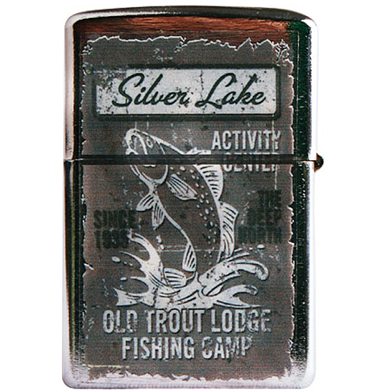 Bohemia Gifts Retro zapalovač kovový benzínový s potiskem Silver Lake 5,5 x 3,5 x 1,2 cm