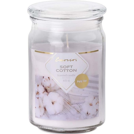Emocio Soft Cotton - Hebká bavlna vonná svíčka sklo se skleněným víčkem 453 g 93 x 142 mm