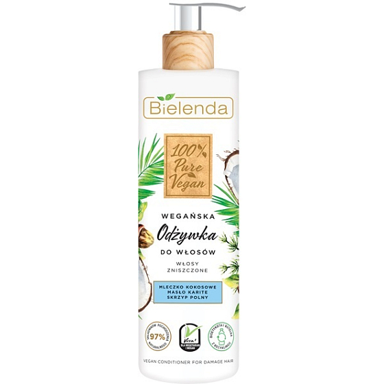 Bielenda 100% Pure Vegan Kokosové mléko + Karité kondicionér na poškozené vlasy 240 ml