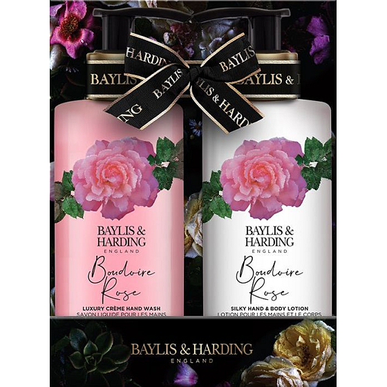 Baylis & Harding Boudoire Rose mycí gel na ruce 300 ml + mléko na tělo a ruce 300 ml, kosmetická sada pro ženy