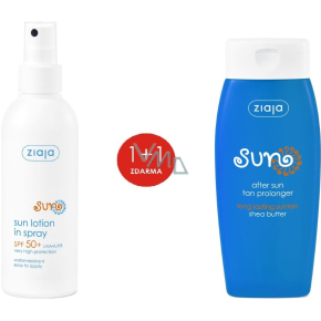 Ziaja Sun SPF 50+ UVA/UVB wodoodporne mleko do opalania spray 170 ml + mleko przedłużające efekt opalania wszystkie rodzaje skóry 200 ml, duopack