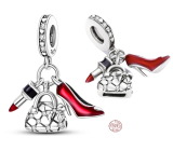Zawieszka Srebrna 925 Chic style - Szminka, torebka, buty, 3w1 charms do bransoletki, hobby
