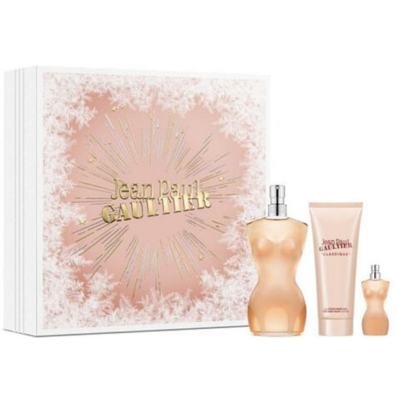 Jean Paul Gaultier Classique toaletní voda 100 ml + tělové mléko 75 ml + toaletní voda miniatura 6 ml, dárková sada pro ženy