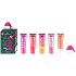 Essence Juicy bomb lesk na rty 002 Candy Cane 10 ml + 003 Candy Apple 10 ml + 004 Roasted Almonds 10 ml + 005 Mellow Marshmallow 10 ml + 006 Tangy Tangerine 10 ml + čepice vánoční ozdoba na lesk, kosmetická sada pro ženy