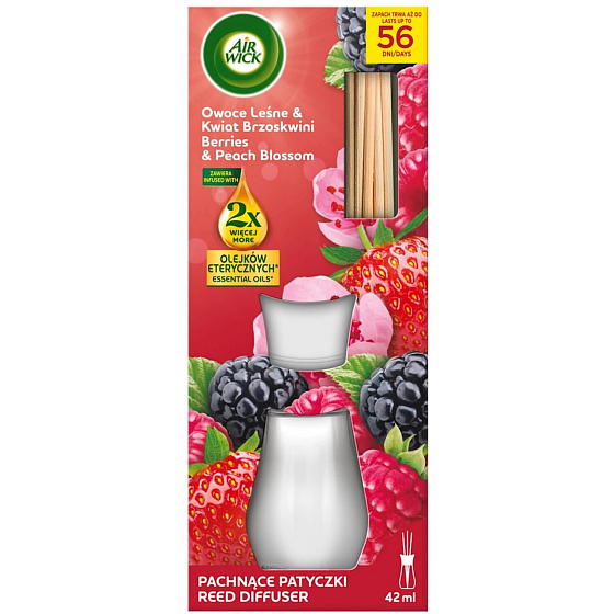 Air Wick dyfuzor zapachowy z patyczkami zapachowymi Owoce leśne & Kwiat brzoskwini, 42 ml