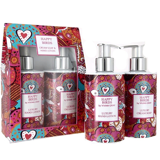Vivian Gray Happy Birds luxusní tekuté mýdlo 250 ml + mléko na ruce 250 ml, kosmetická sada