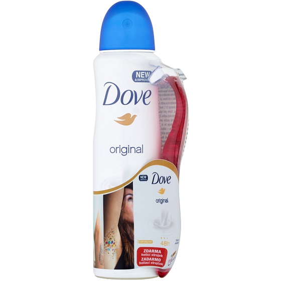 Dove Original antiperspirant deodorant sprej pro ženy 150 ml + holicí strojek se 3 břity, duopack