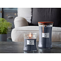 WoodWick Indigo Suede - Modrý semiš vonná svíčka s dřevěným knotem a víčkem sklo střední 275 g