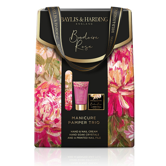 Baylis & Harding Tajemná růže koupelová sůl na ruce 70 g + krém na ruce a nehty 50 ml + pilník na nehty, kosmetická sada pro ženy