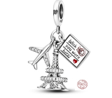Zawieszka ze srebra próby 925 Lot do Paryża - żebyś był tu, 3w1 charms do bransoletki podróżniczej 9 mm