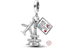 Zawieszka ze srebra próby 925 Lot do Paryża - żebyś był tu, 3w1 charms do bransoletki podróżniczej 9 mm
