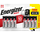 Bateria alkaliczna Energizer Max AA, 4 + 4 sztuki gratis