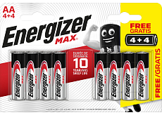 Bateria alkaliczna Energizer Max AA, 4 + 4 sztuki gratis