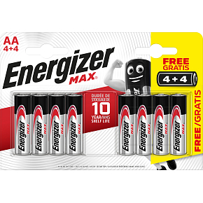 Bateria alkaliczna Energizer Max AA, 4 + 4 sztuki gratis